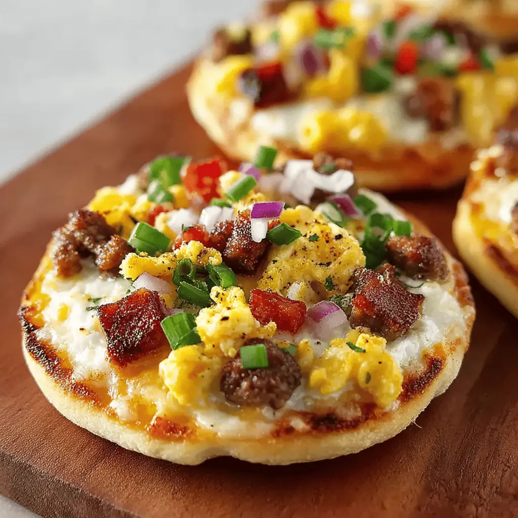 English Muffin Breakfast Pizza with Turkey Bacon and Chicken Ham