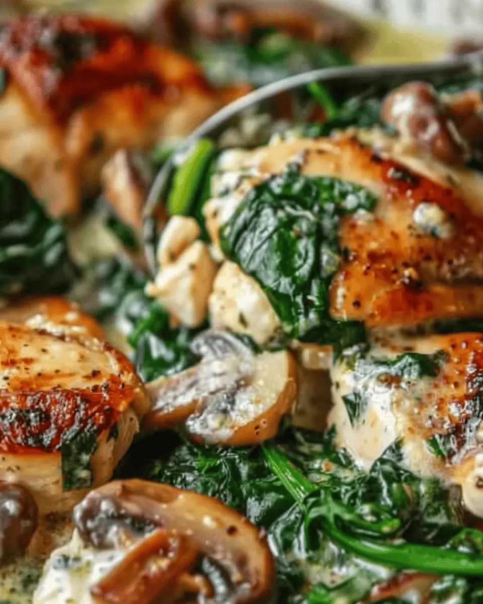 Chicken Spinach and Mushroom Delight: Easy Recipe with Turkey Bacon