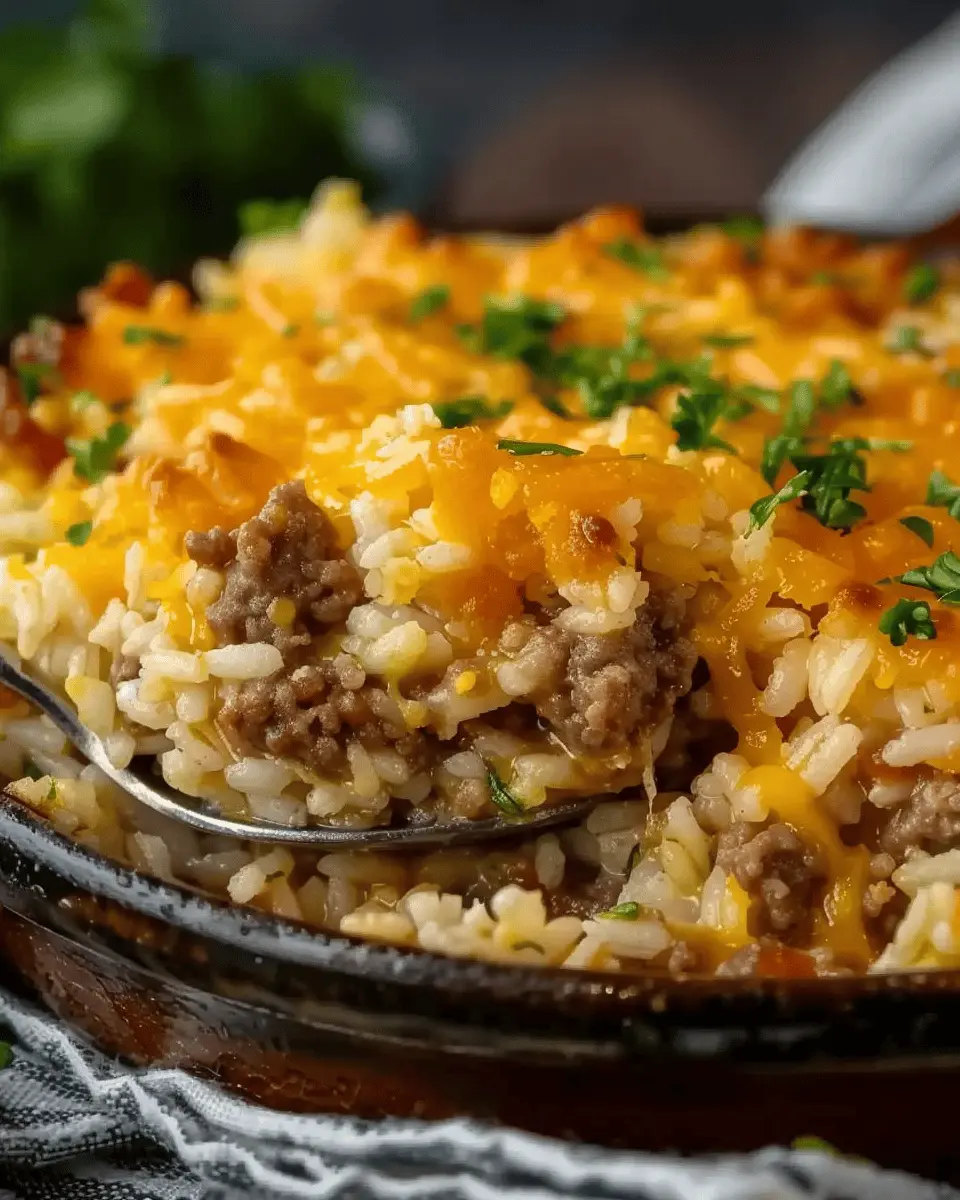 Cheesy Hamburger Rice Casserole with Turkey Bacon Delight