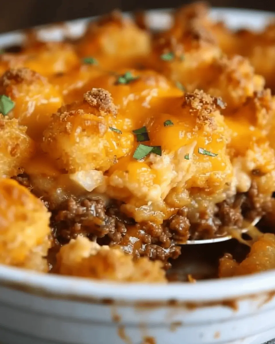 Tater Tot Casserole: Easy Ground Beef Delight with Turkey Bacon