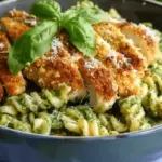 Pesto Pasta with Crispy Parmesan Chicken