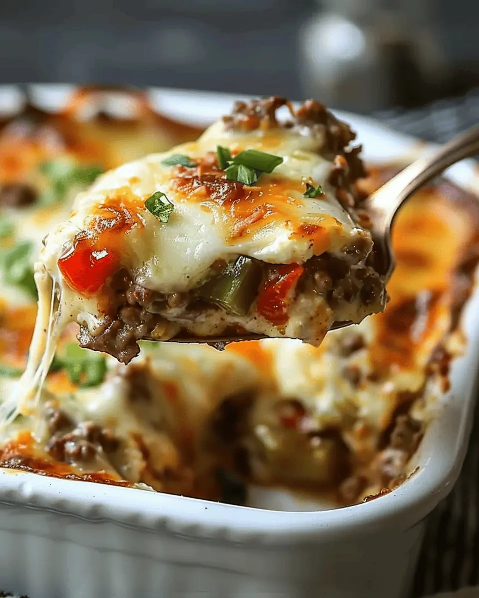 Low Carb Philly Cheesesteak Casserole with Turkey Bacon Magic