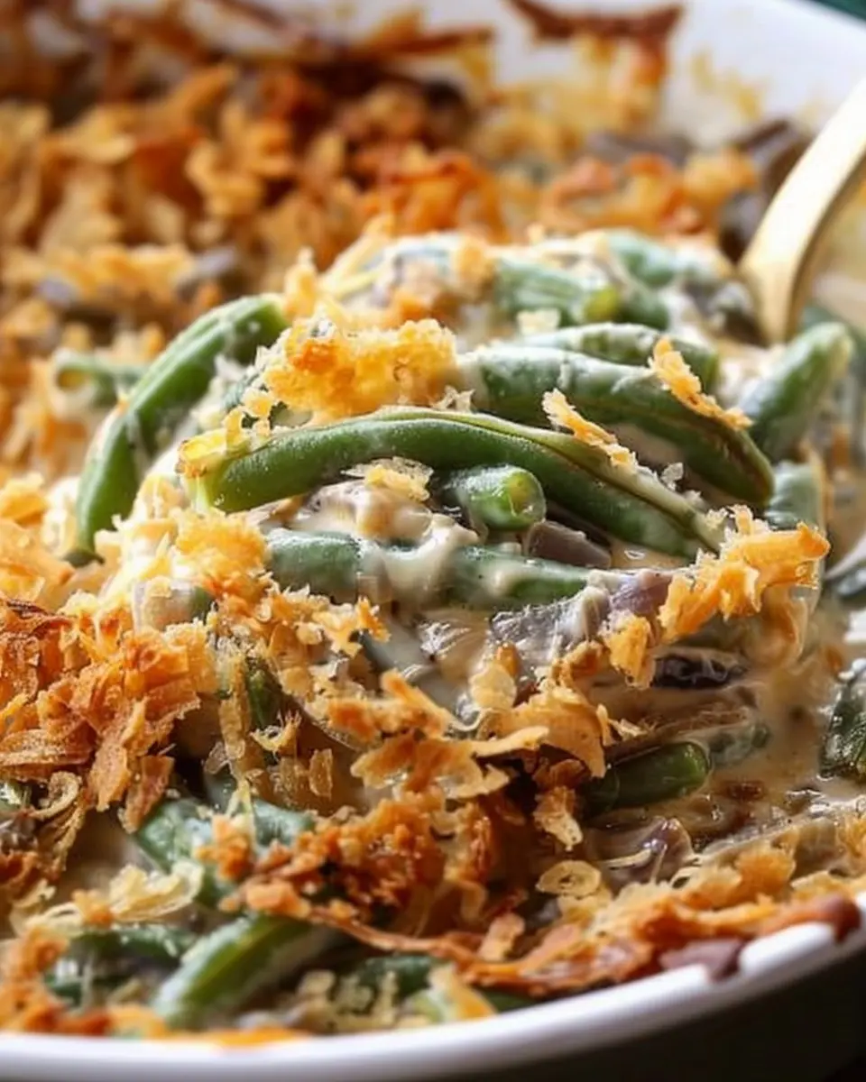 Irresistible Campbells Green Bean Casserole with Turkey Bacon Delight