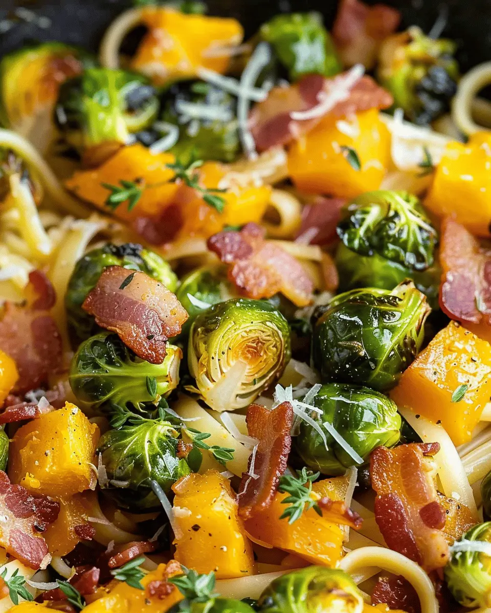 Turkey Bacon Brussels Sprouts Butternut Squash Pasta Delight