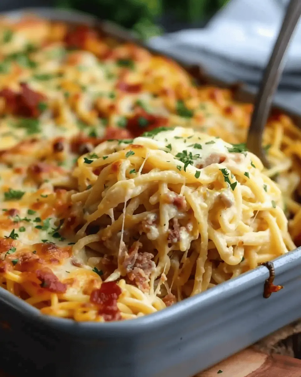 Creamy Southern Spaghetti Bake: Indulgent Flavor with Turkey Bacon and Chicken Ham