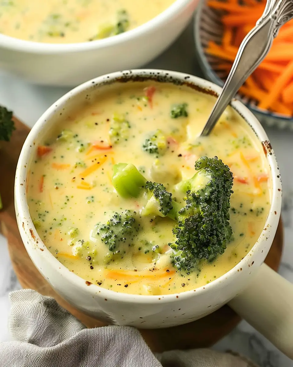 High Protein Broccoli Cheddar Soup with Turkey Bacon Delight