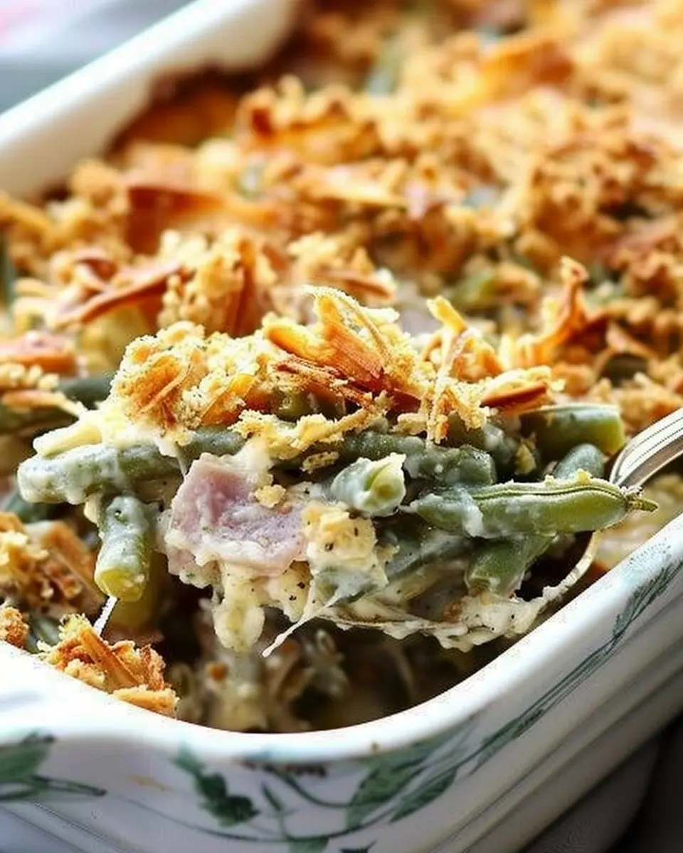 Ultimate Green Bean Casserole with Turkey Bacon and Chicken Ham