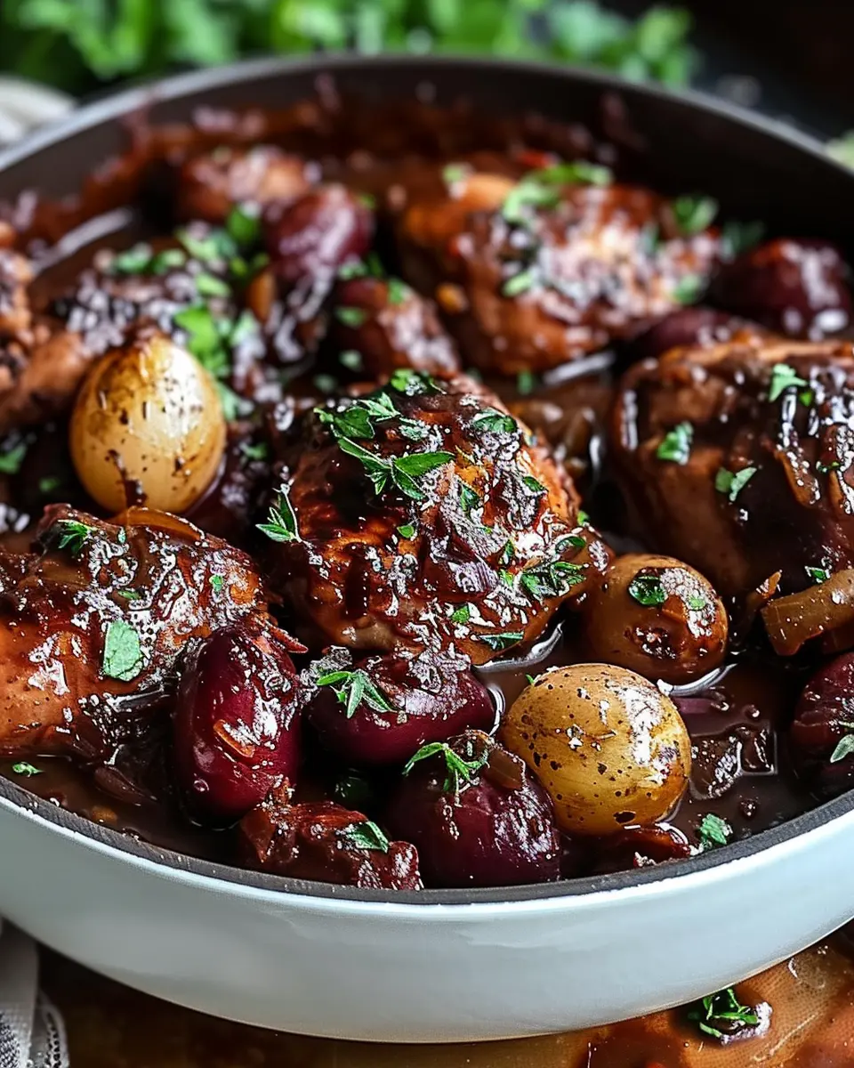 Julia Child’s Coq au Vin Recipe with Turkey Bacon and Chicken Ham