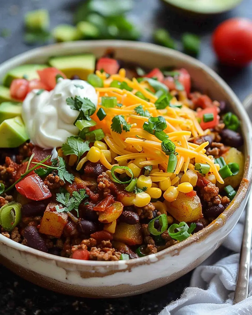 Loaded Potato Taco Bowl: Indulgent Twist with Turkey Bacon and Chicken Ham