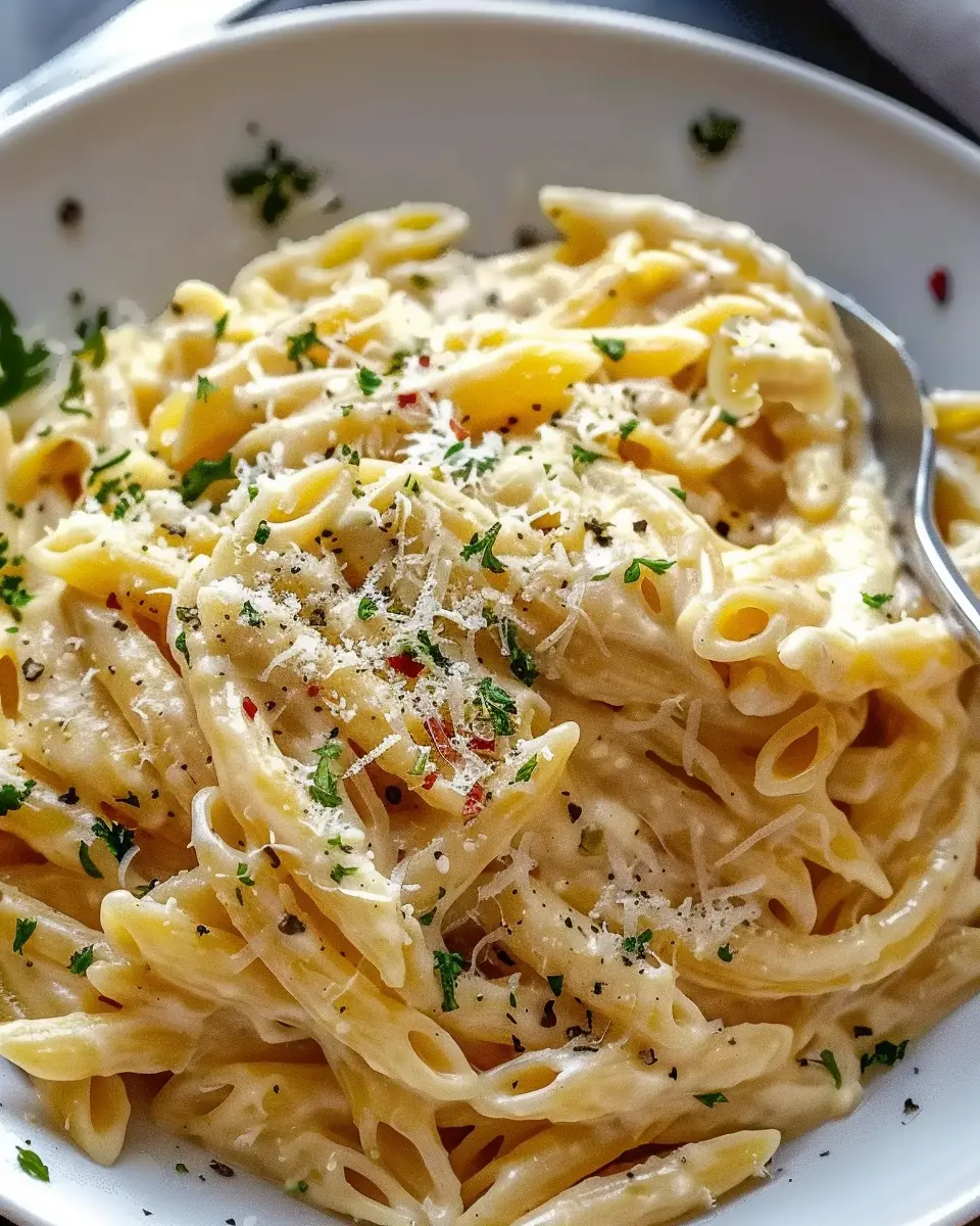 One Pot Creamy Garlic Pasta with Turkey Bacon and Chicken Ham