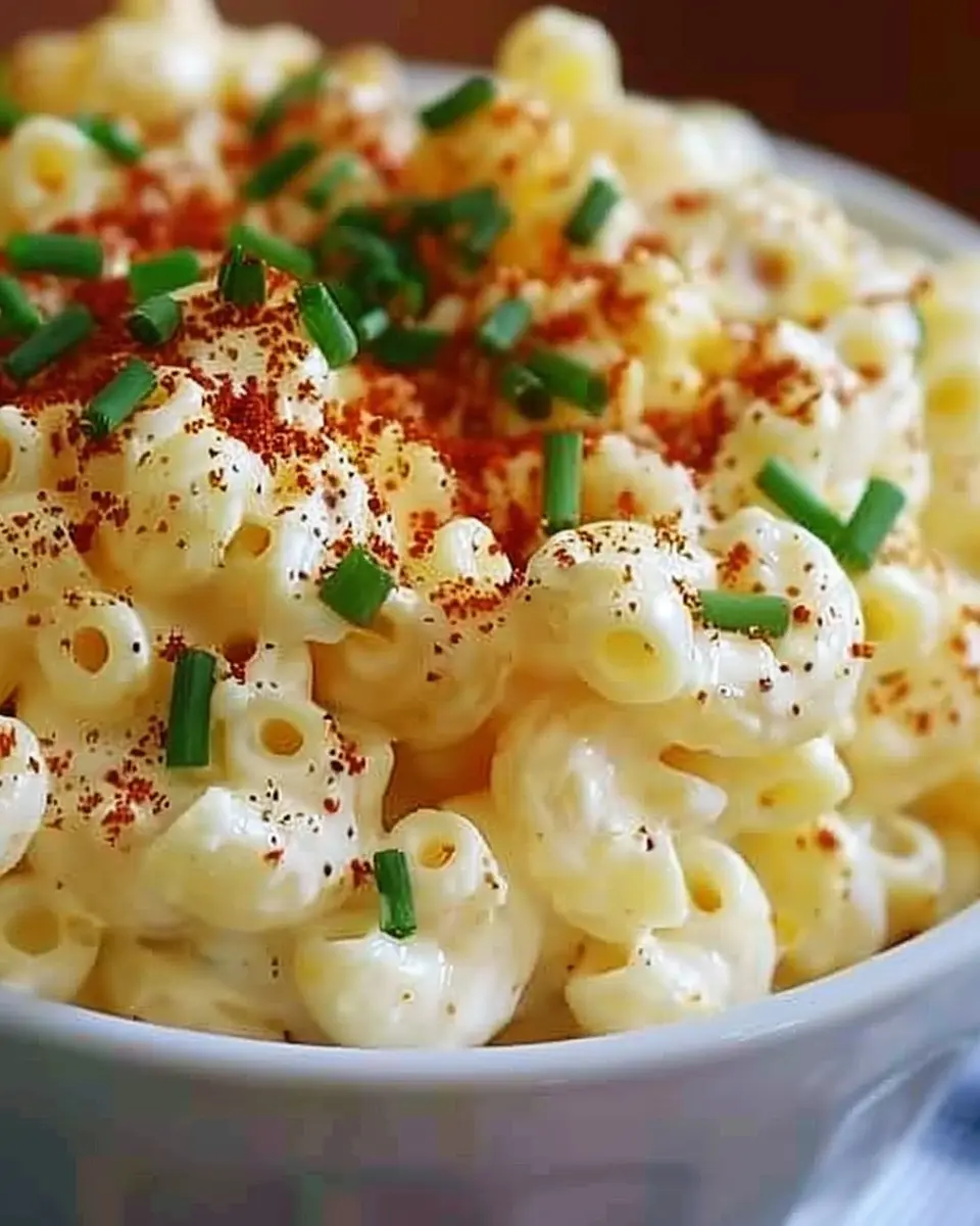 Deviled Egg Macaroni Salad with Turkey Bacon and Chicken Ham Delight