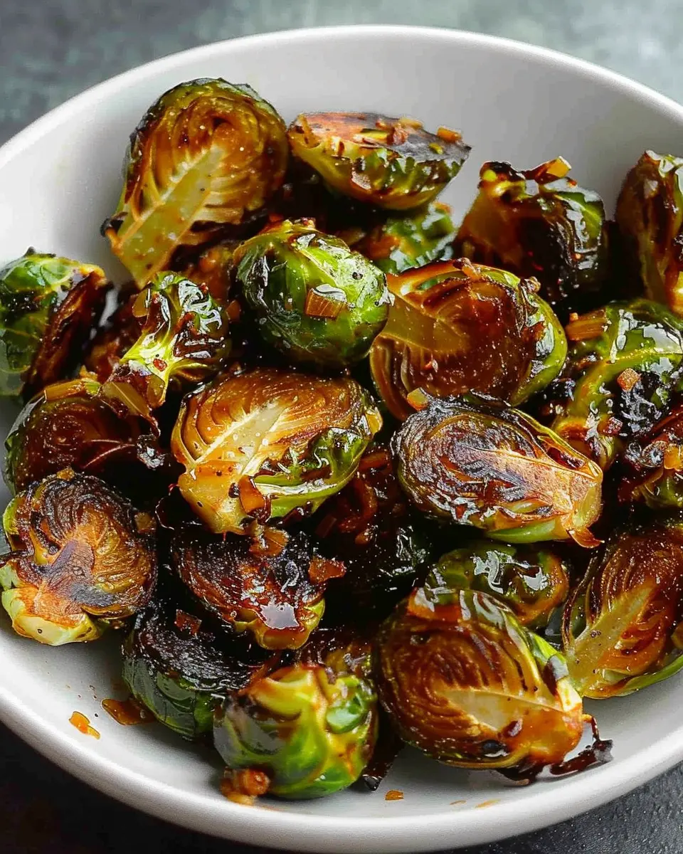 Hot Honey Brown Butter Brussels Sprouts with Turkey Bacon Bliss