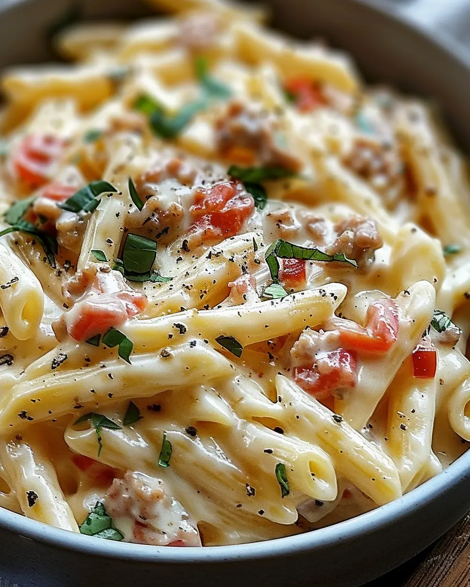 Creamy Rotel Pasta with Turkey Bacon and Chicken Ham Delight